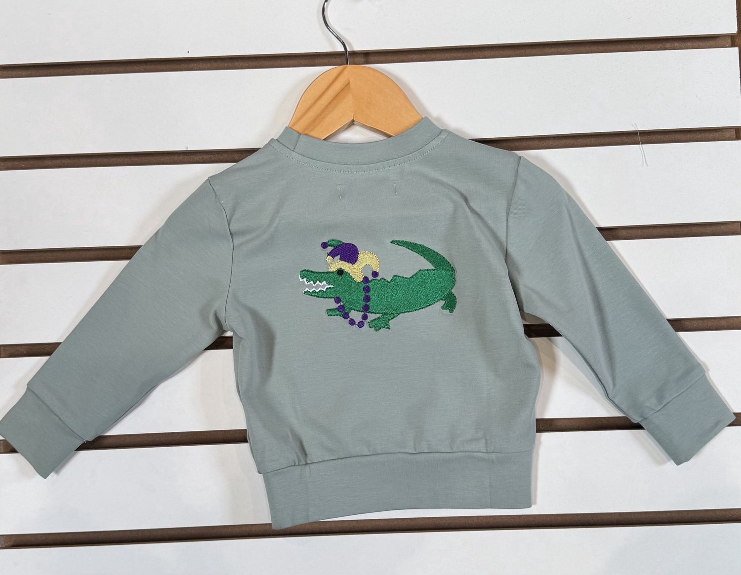 GREEN MARDI GRAS GATOR EMBROIDERED L/S SHIRT