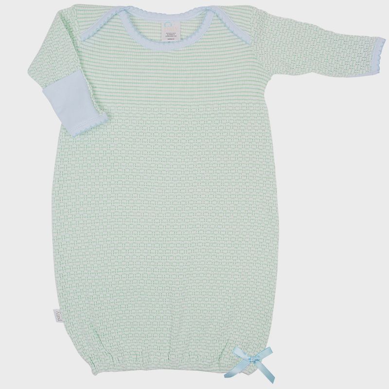 OVERLAP SHOULDER GOWN- MINT W/ BLUE TRIM