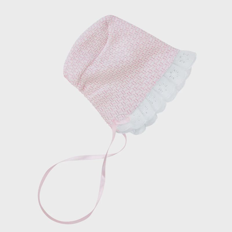 EYELET BONNET W/ RIBBON - PINK