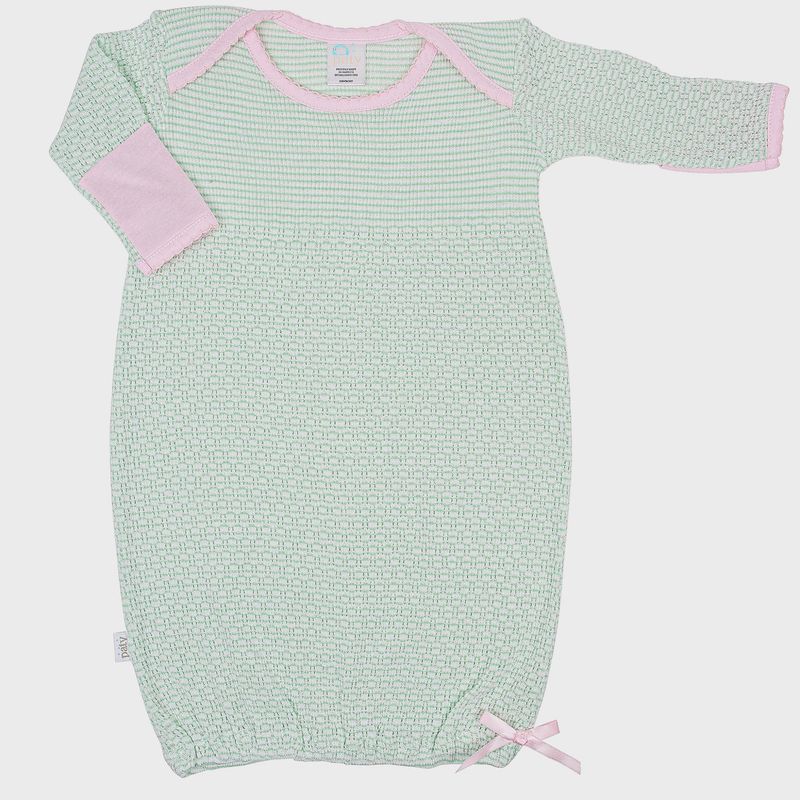 OVERLAP SHOULDER GOWN - MINT W/ PINK TRIM