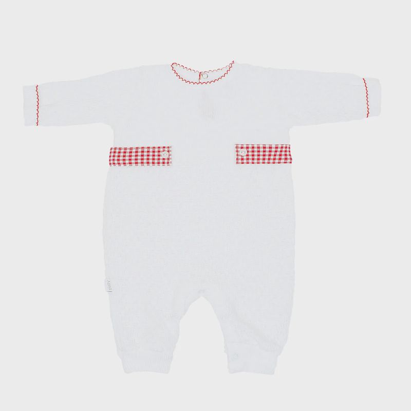 LS ROMPER W/ RED GINGHAM SIDE TABS