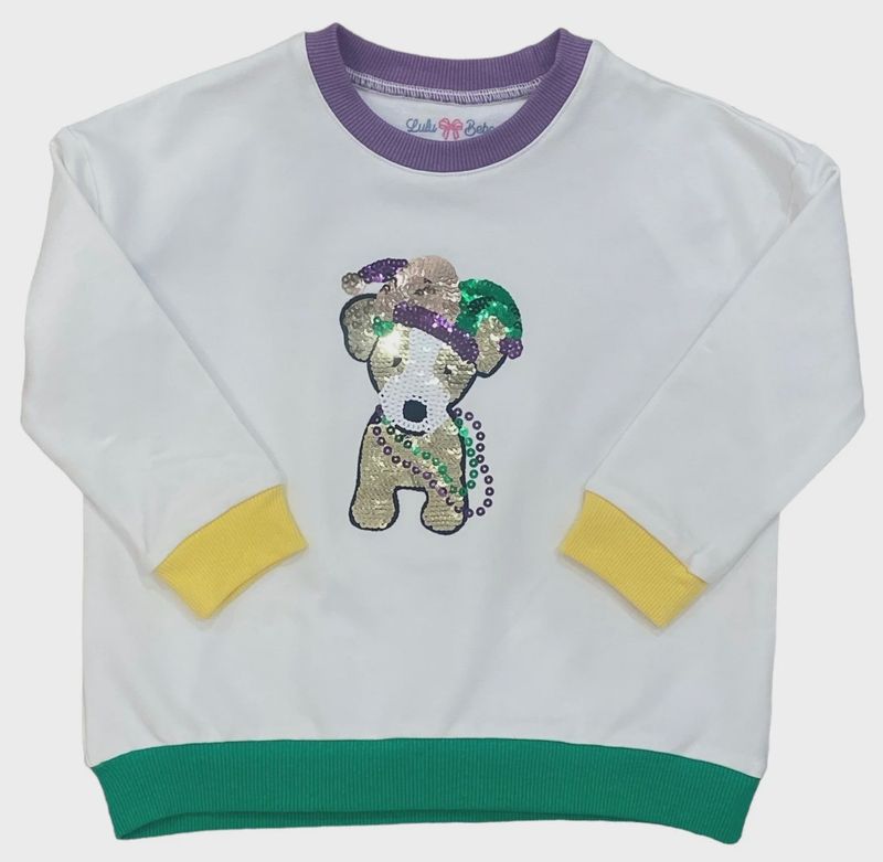SEQUIN MARDI GRAS PUP SWEATSHIRT