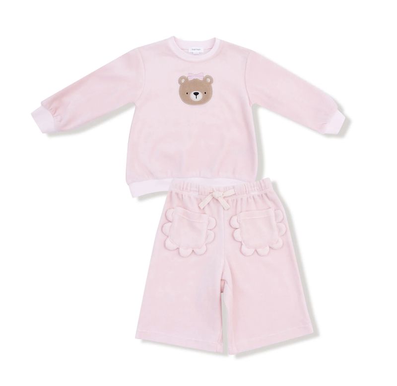 VELOUR TEDDY BEAR L/S OVERSIZED SHIRT W/ WIDE LEG PANT