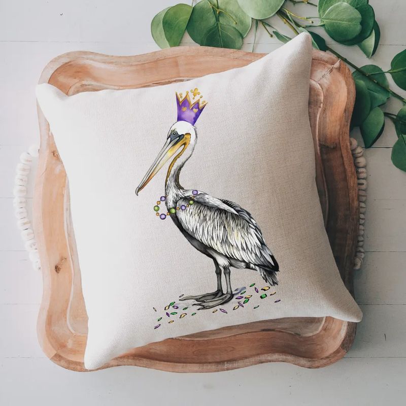 MARDI GRAS PELICAN PILLOW