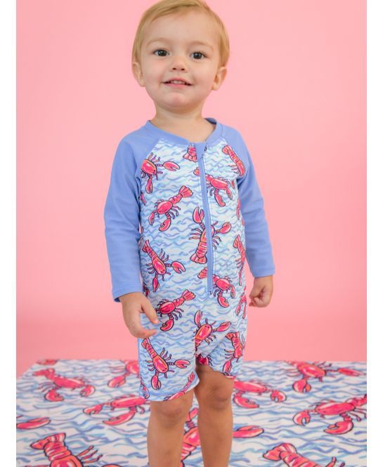 BLUE LOBSTER LAGOON BOYS LONG SLEEVE ONE PIECE RASH GUARD