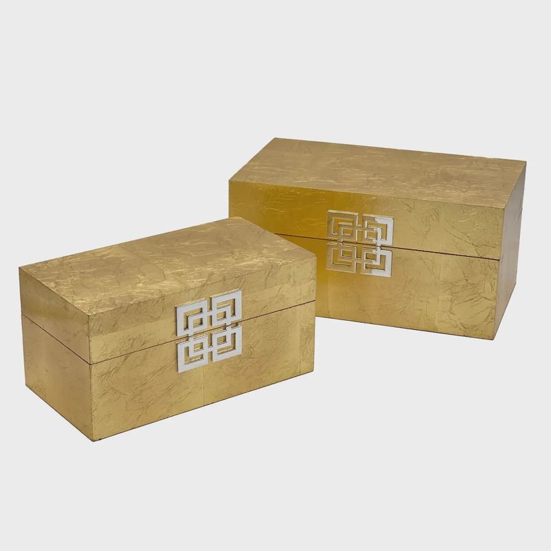 LARGE WOOD KEEPSAKE BOX- GOLD