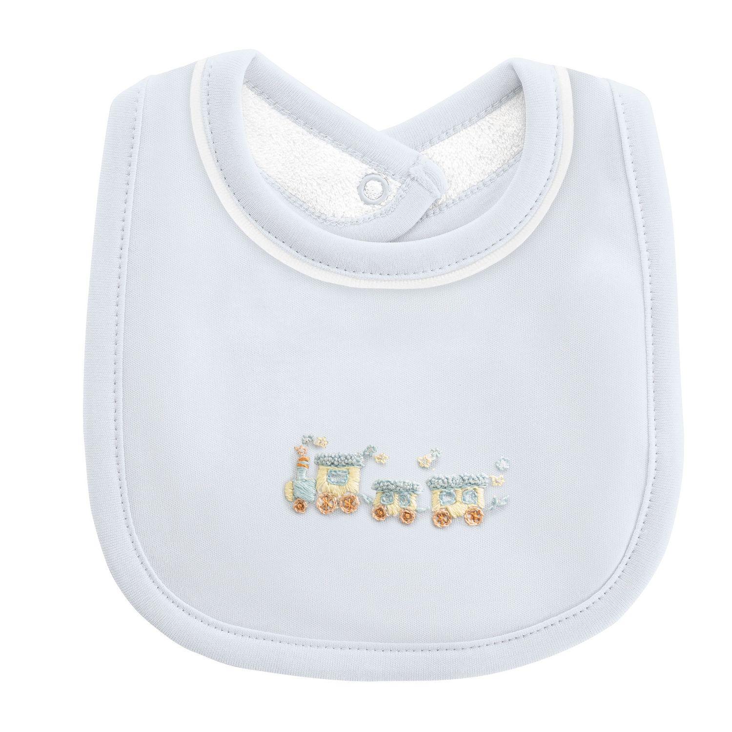 LITTLE TRAIN BIB W/ PIPING TRIM