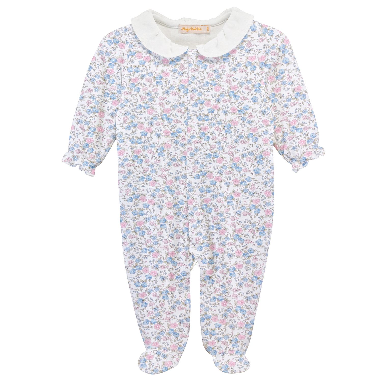 TINY SOFT FLORAL FOOTIE W/ ROUND COLLAR
