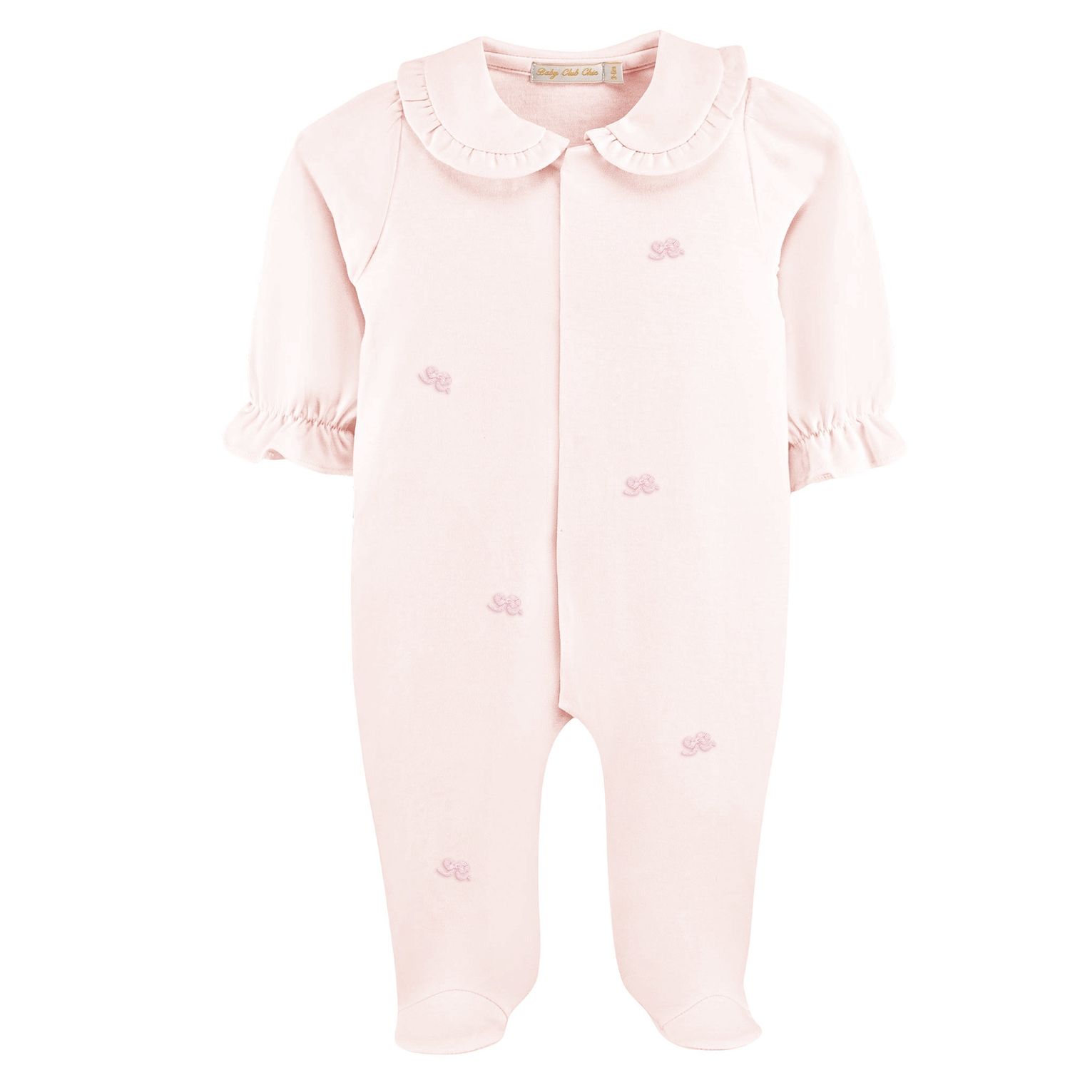 LITTLE BOWS COLLARED FOOTIE W/ ALL OVER EMBROIDERY