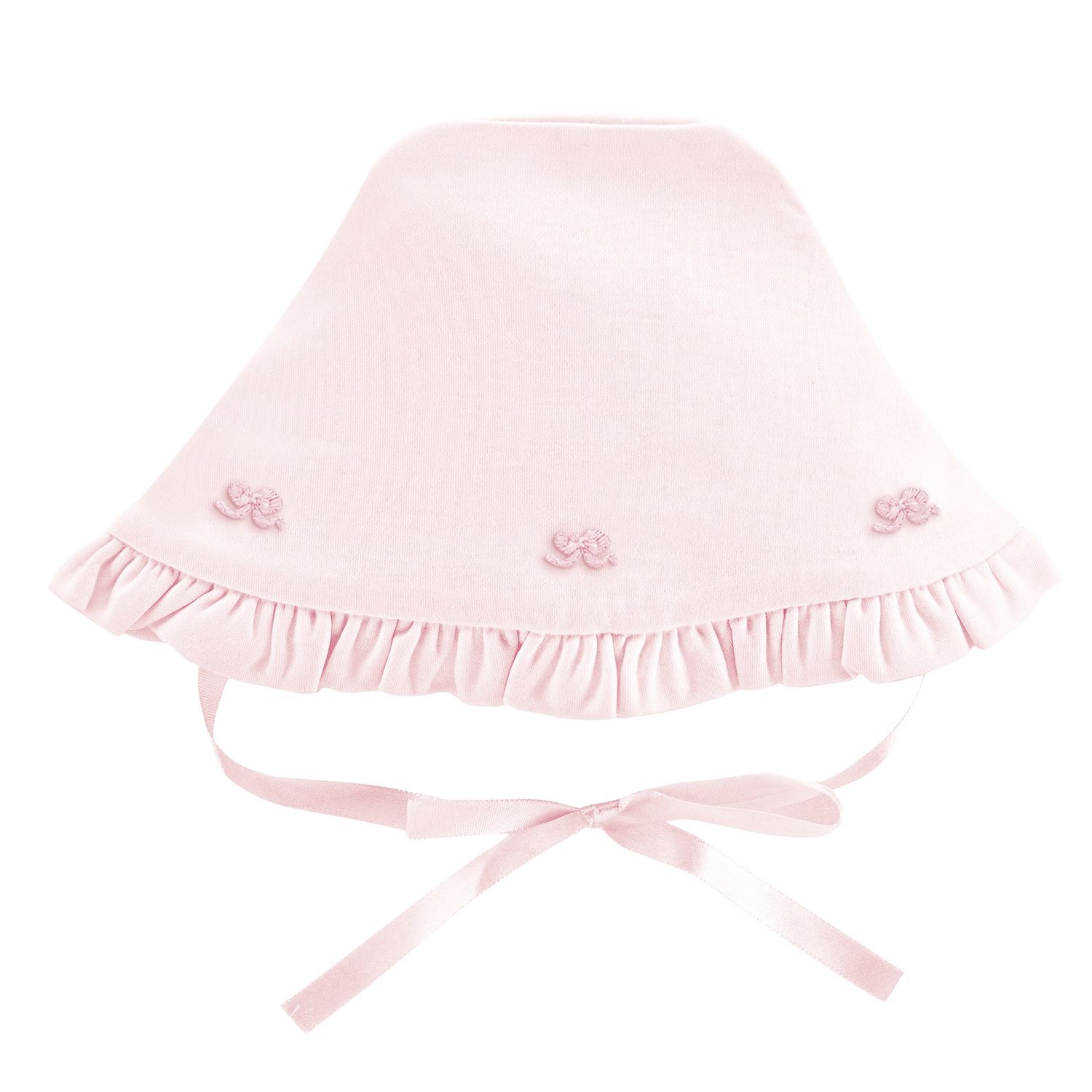 LITTLE BOWS RUFFLED BONNET W/ EMBROIDERY