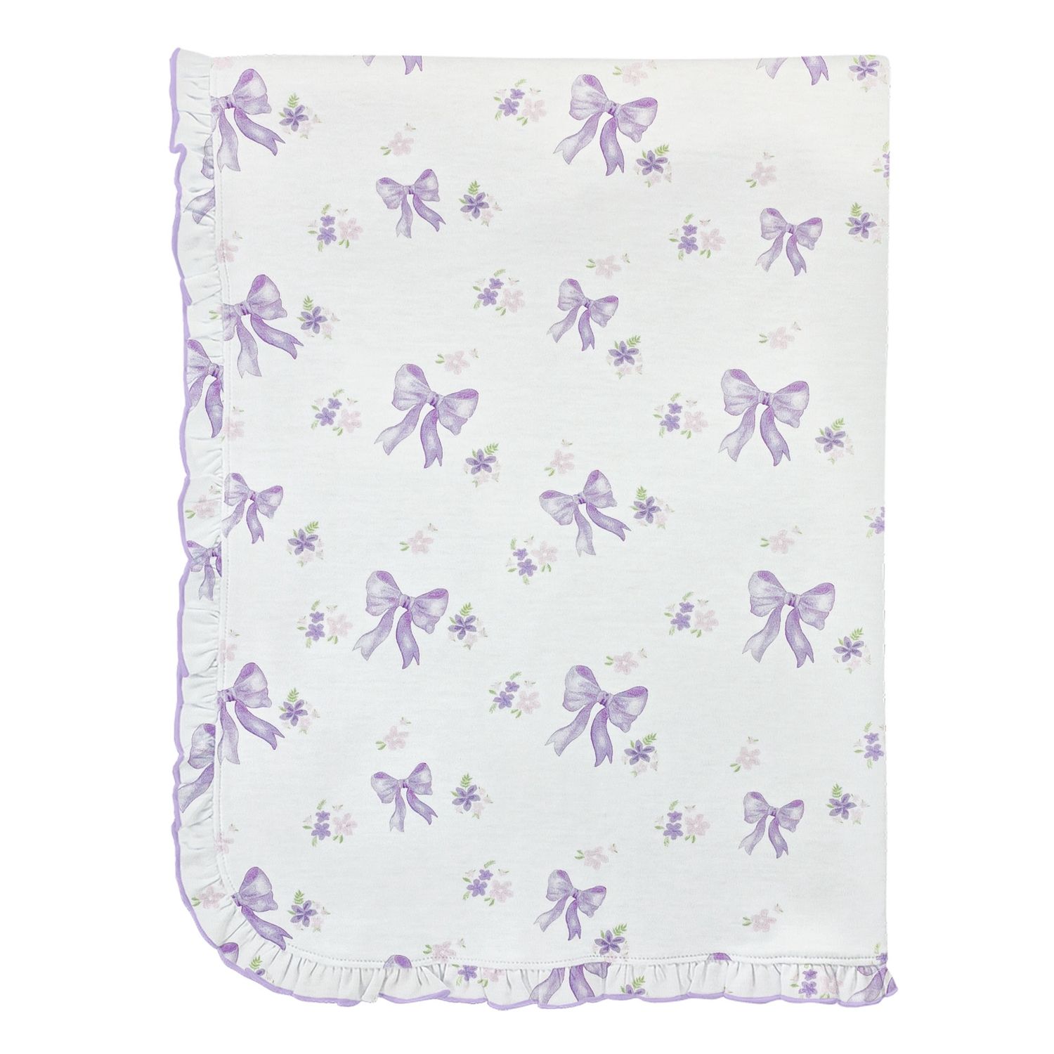 LAVENDER BOWS BLANKET W/ RUFFLE
