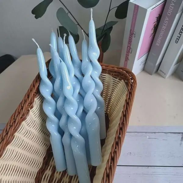 BLUE HANDMADE SPIRAL TAPER CANDLES- SET OF 2