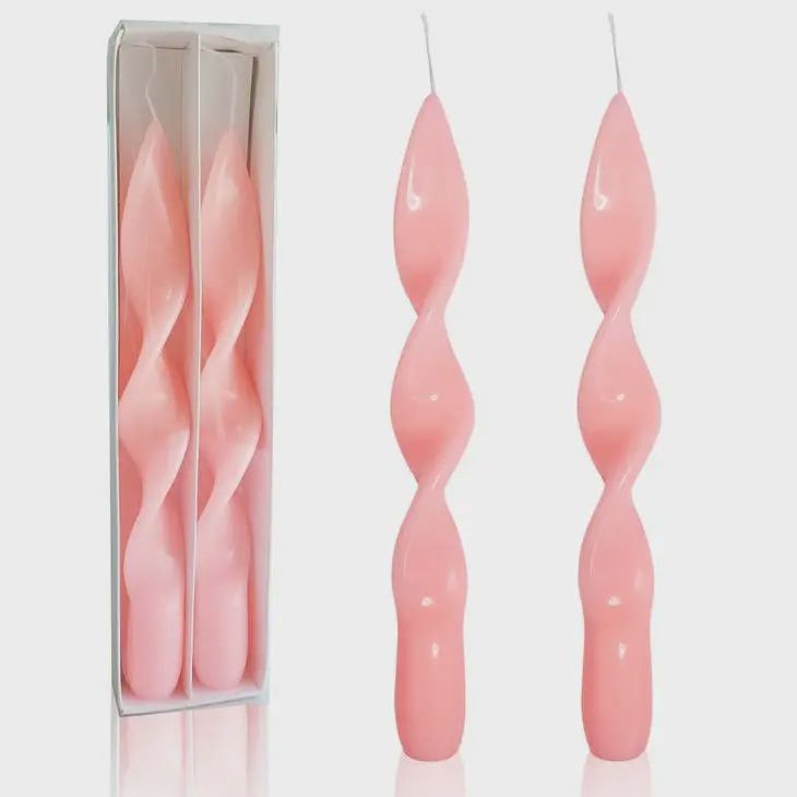 PINK SPIRAL TAPER CANDLES- SET OF 2