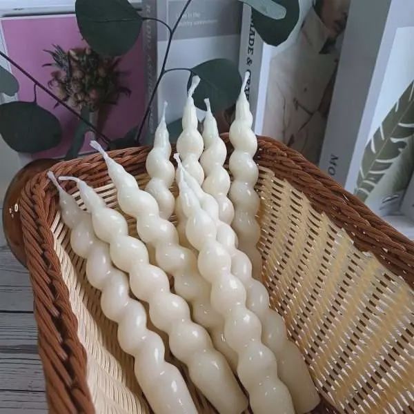 WHITE SPIRAL TAPER CANDLES- SET OF 2