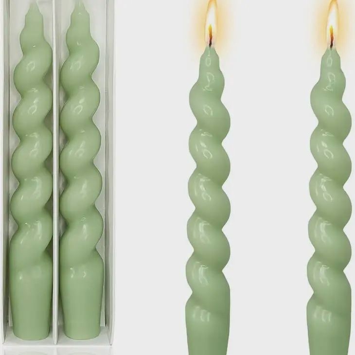 GREEN SPIRAL TAPER CANDLES- SET OF 2