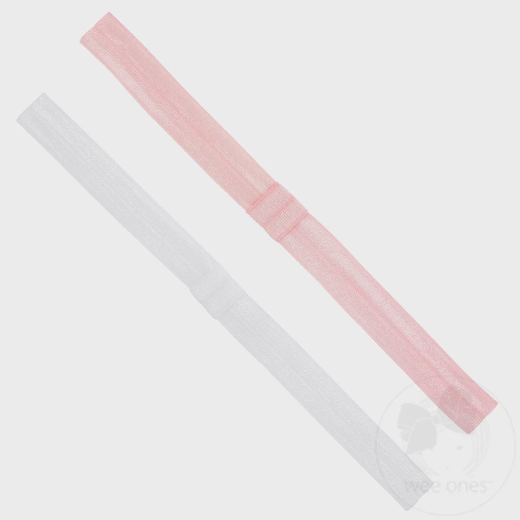 ADD A BOW ELASTIC GIRLS BABY BANDS - TWO PACK (PINK AND WHITE), Size: NB