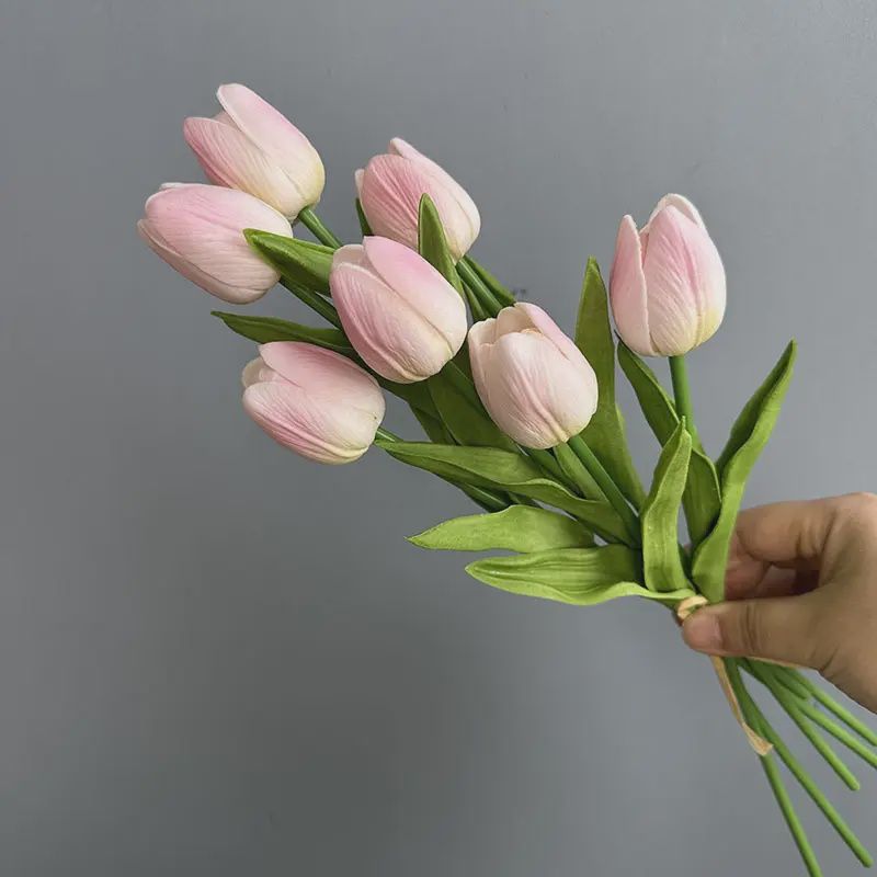 FAUX PU REAL TOUCH TULIP FLOWER BUNCH- PINK SET OF 7