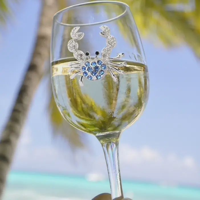 BLUE CRAB JEWELED STEMMED WINE GLASS