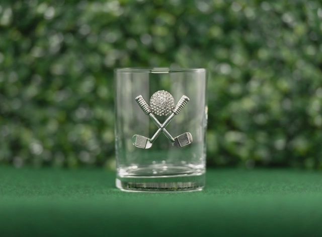 GOLF CLUBS JEWELED DOUBLE OLD FASHIONED