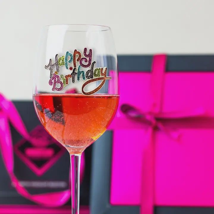 HAPPY BIRTHDAY JEWELED STEMMED WINE GLASS