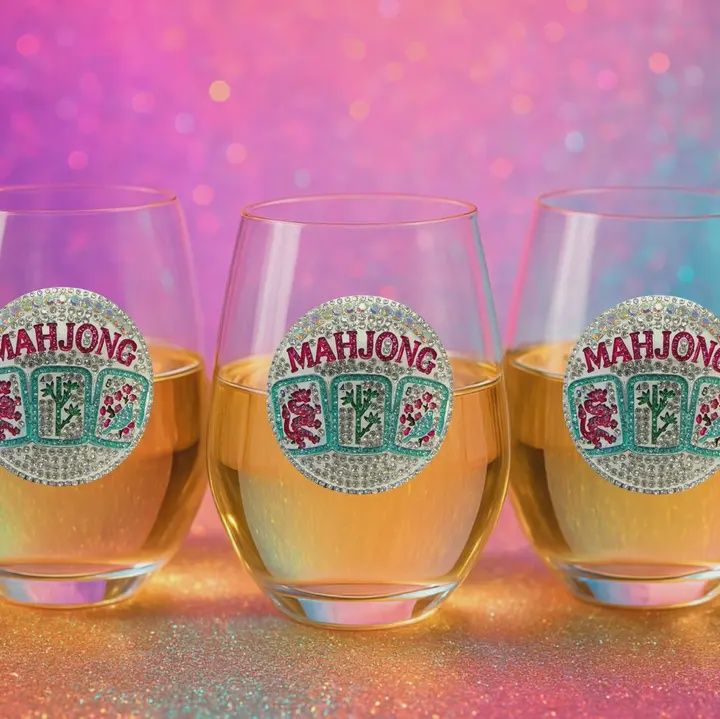 MAHJONG JEWELED STEMLESS WINE GLASS