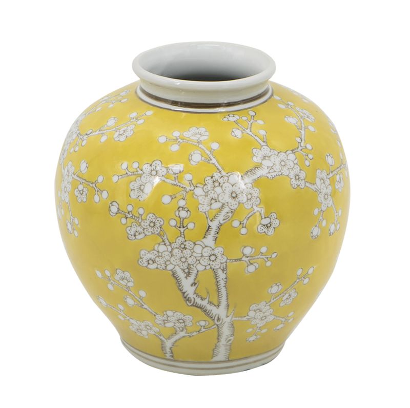 WIDE CURVED PLUM BLOSSOM VASE- YELLOW &amp; WHITE