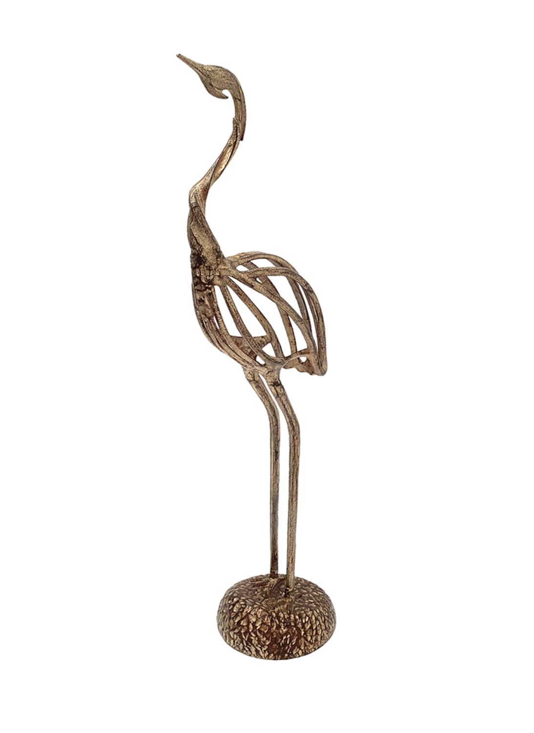 ALUMINUM GAZING CRANE FIGURINE