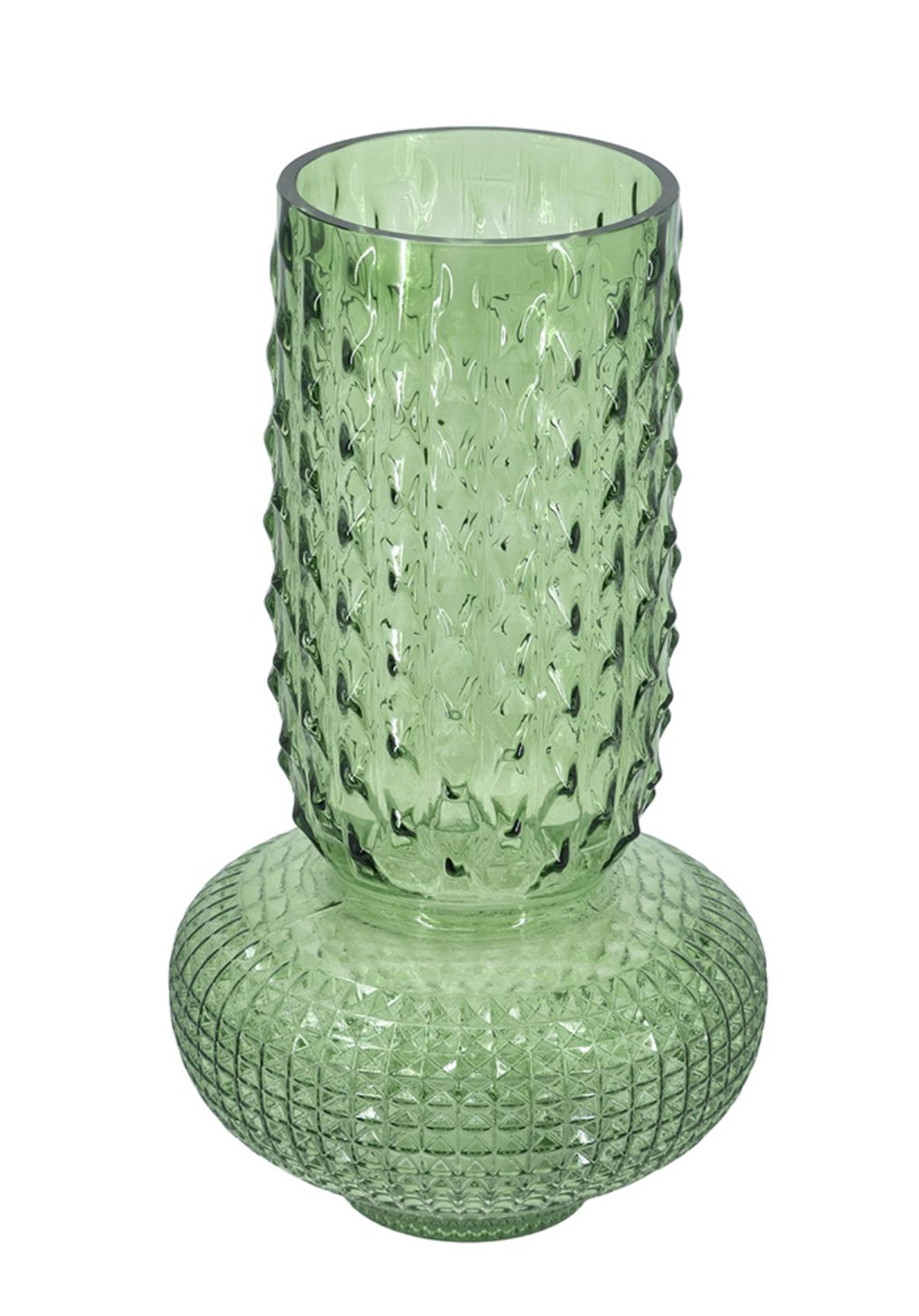 VINTAGE HOBNAIL GREEN GLASS VASE