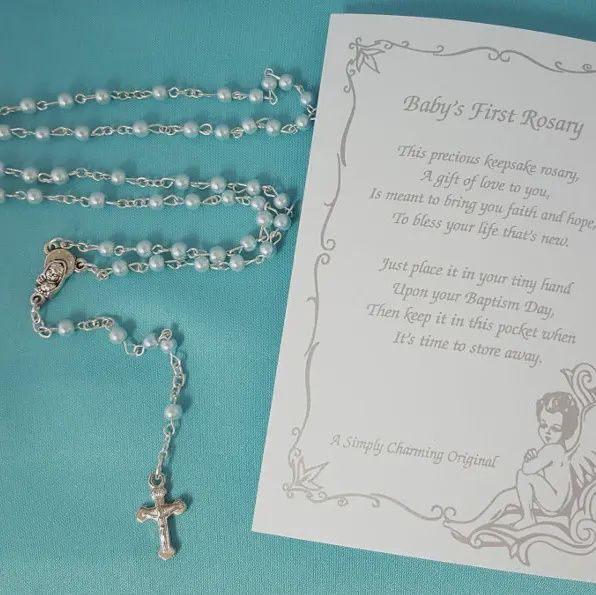 BLUE ROSARY WITH BABY'S FIRST ROSARY POEM