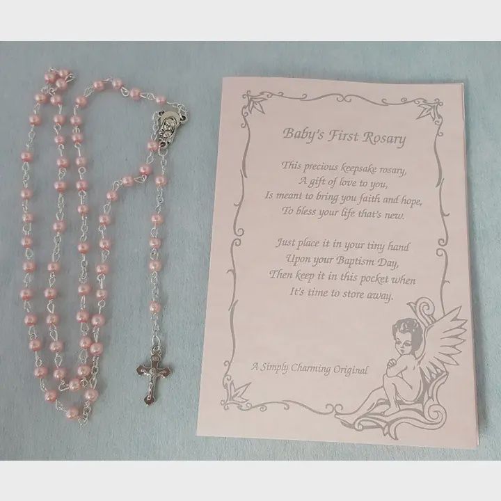 PINK ROSARY WITH BABY'S FIRST ROSARY POEM