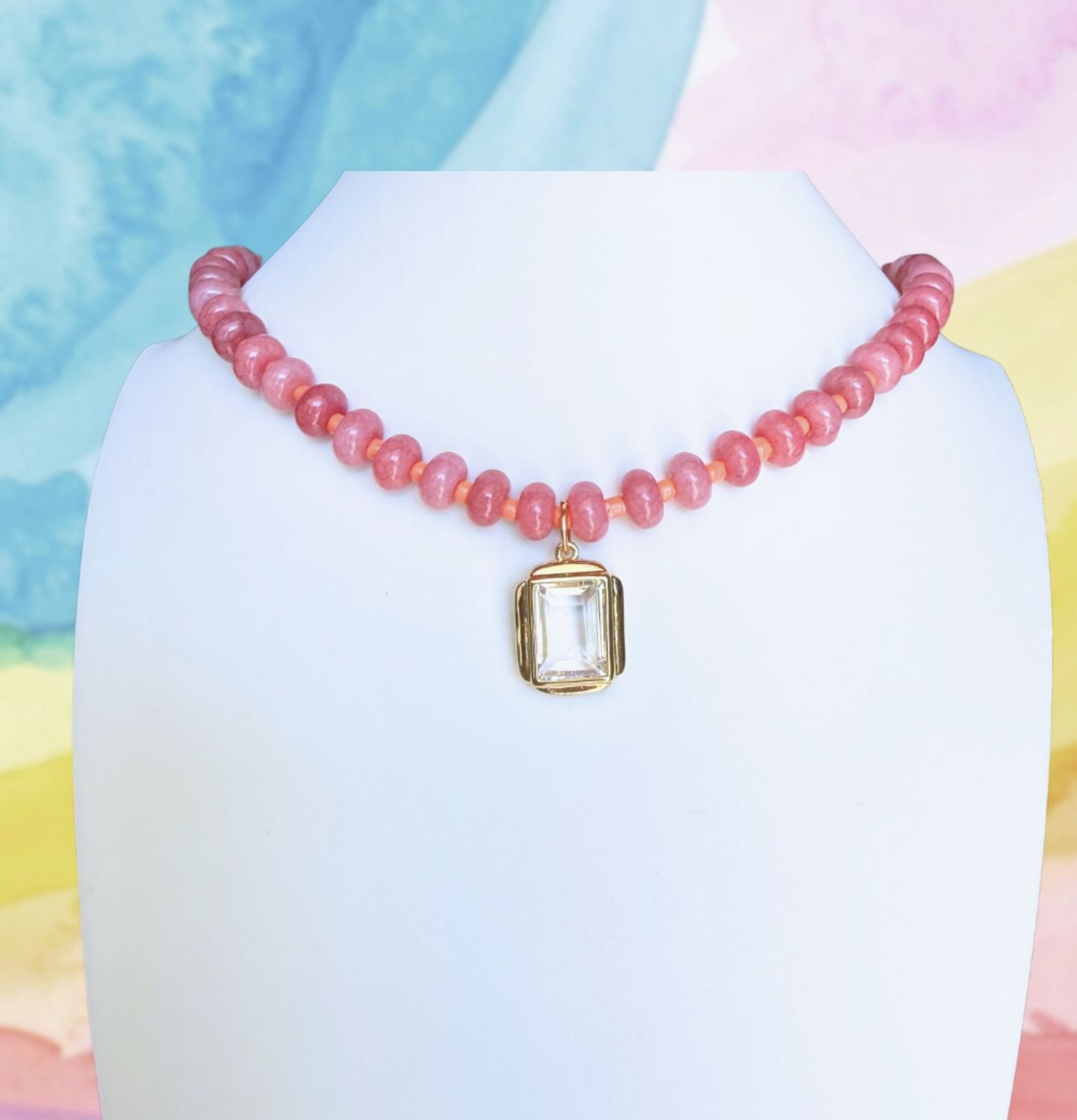 CANDY BEADED NECKLACE, COLOR: PINK