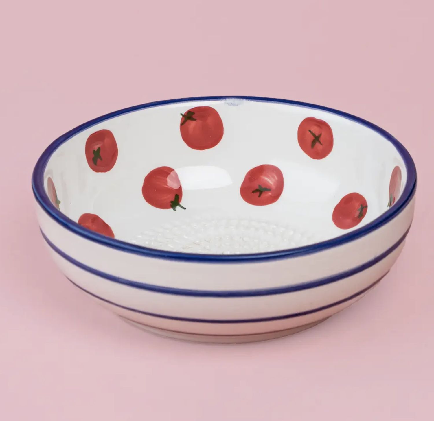 MEDIUM CERAMIC GARLIC GRATER PLATE - RED &amp; BLUE POMODORO