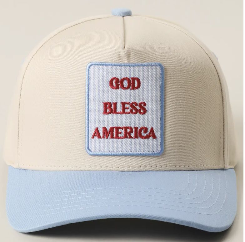 GOD BLESS AMERICA TRUCKER HAT - SKY BLUE