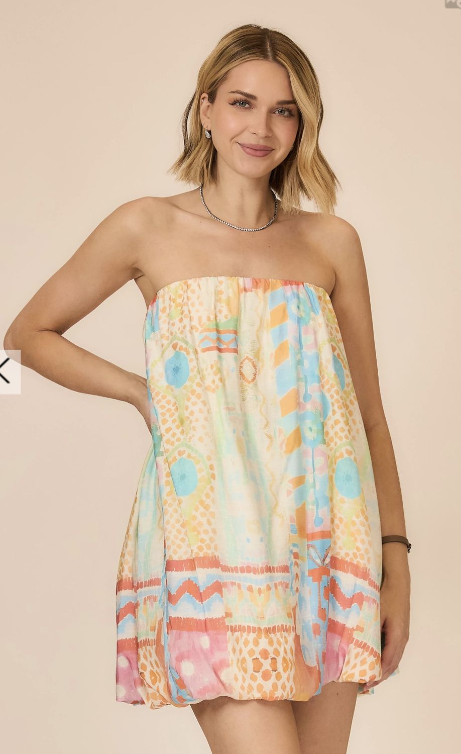 WATERCOLOR TUBE BUBBLE HEM MINI DRESS