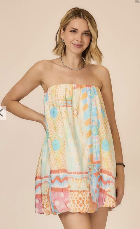 WATERCOLOR TUBE BUBBLE HEM MINI DRESS