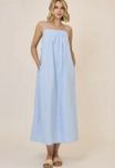 STRIPED SLEEVELESS SQUARE NECK MAXI DRESS W/ BACK TIE DETAIL