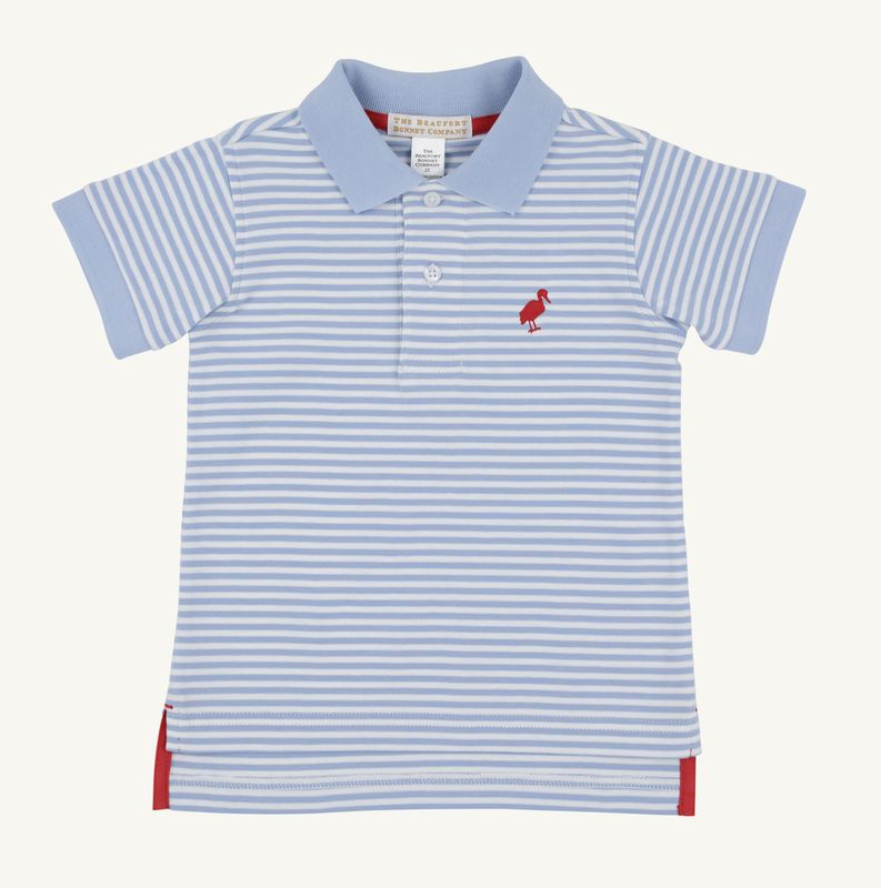 PRIM &amp; PROPER POLO- BEALE STREET BLUE STRIPE &amp; RICHMOND RED