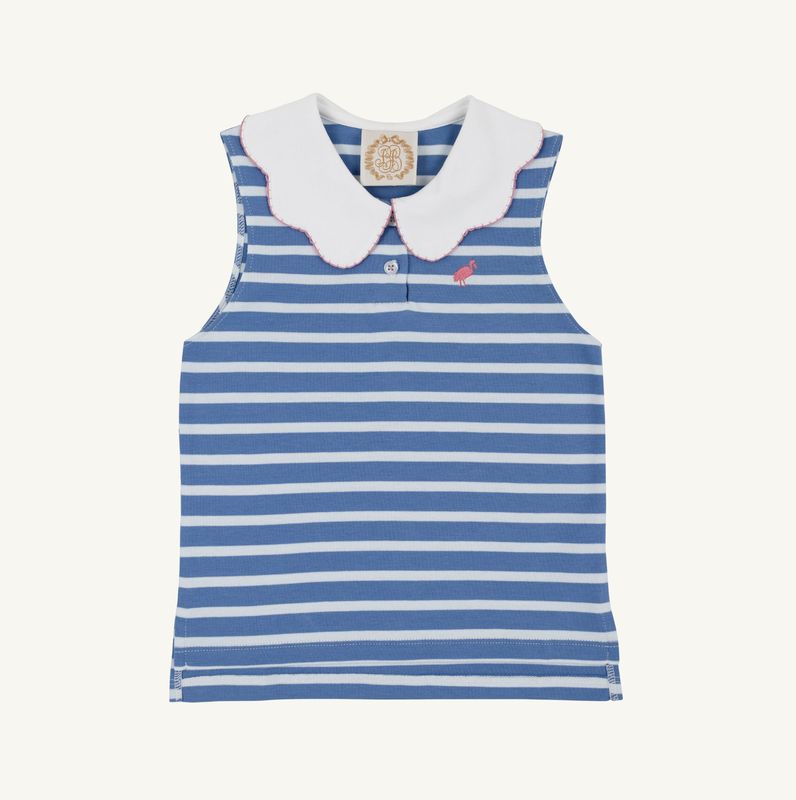 PAIGE'S PLAYFUL POLO- BARBADOS BLUE STRIPE &amp; WORTH AVE WHITE
