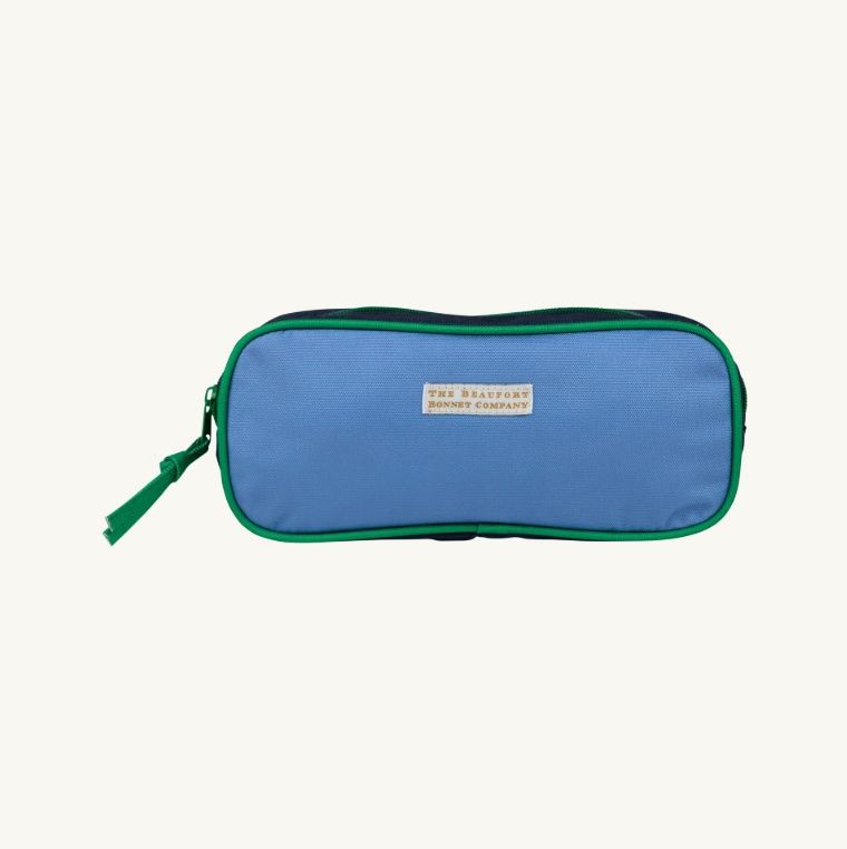 PEYTON PENCIL POUCH- BARBADOS BLUE &amp; KAIWAH KELLY GREEN