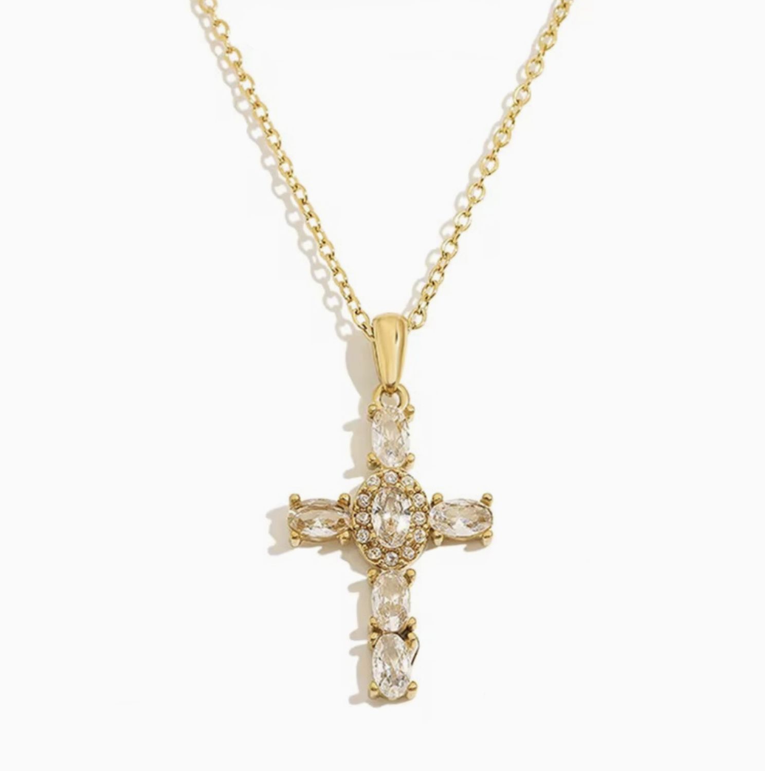CROSS OVAL CZ NECKLACE