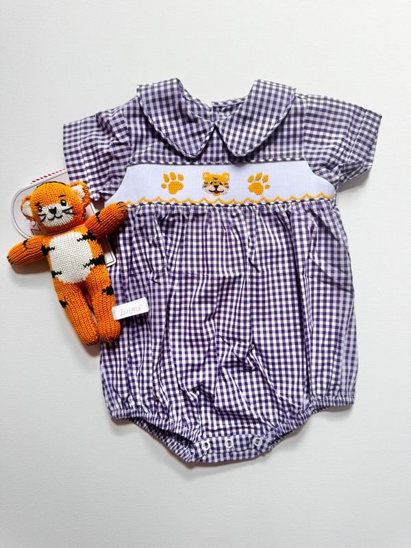 TIGER PURPLE/GOLD SMOCKED BOY BUBBLE