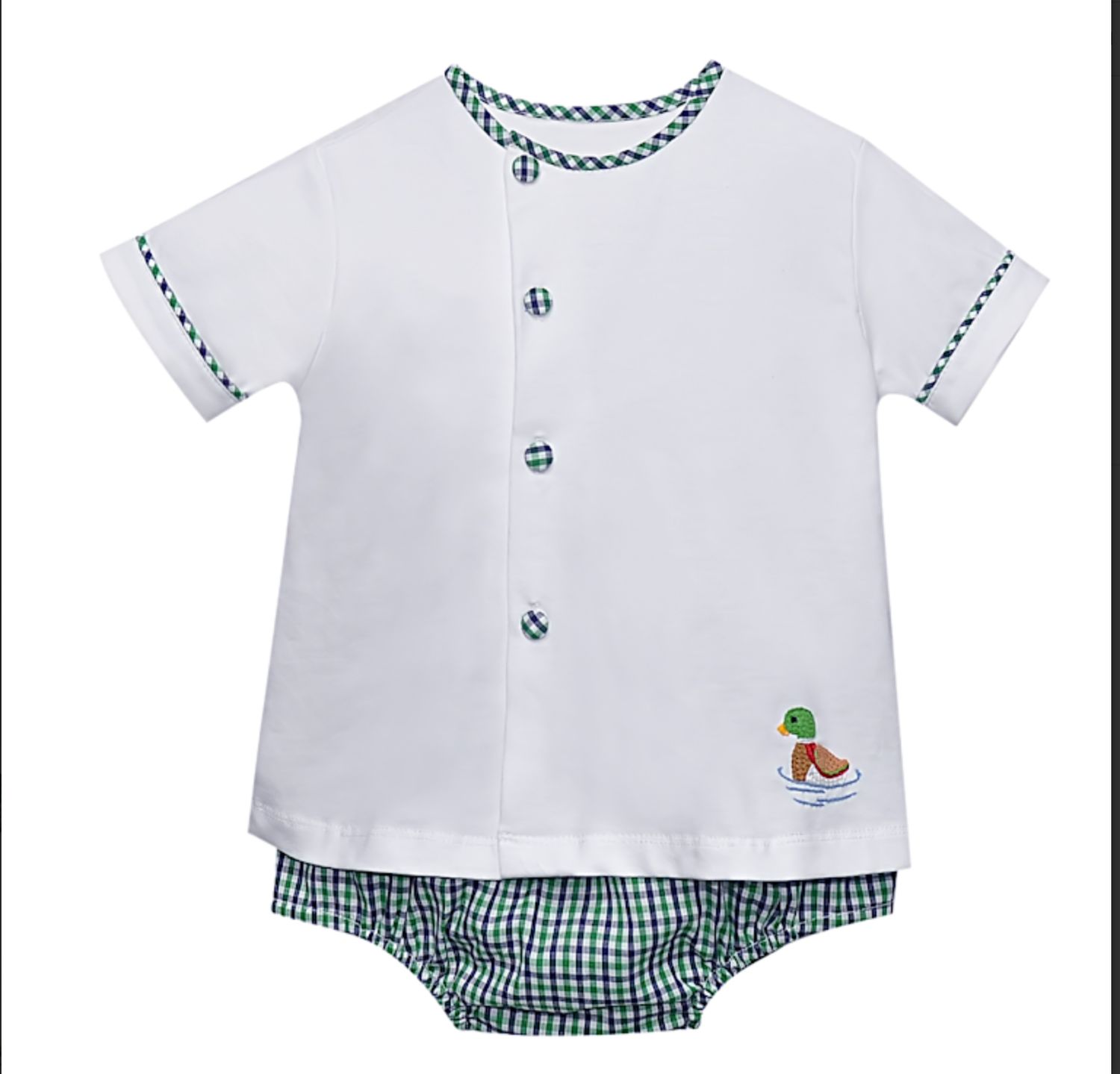 NAVY PLAID RILEY DIAPER SET - DUCKS