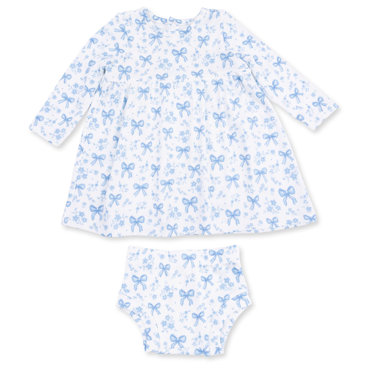 BLUE BOWS AND FLOWERS - SIMPLE DRESS AND BLOOMER