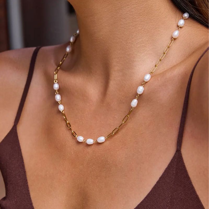 WATER PEARL TRIO PAPERCLIP NECKLACE