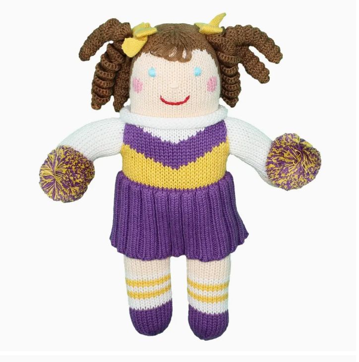 CHEERLEADER KNIT DOLLS - PURPLE/GOLD