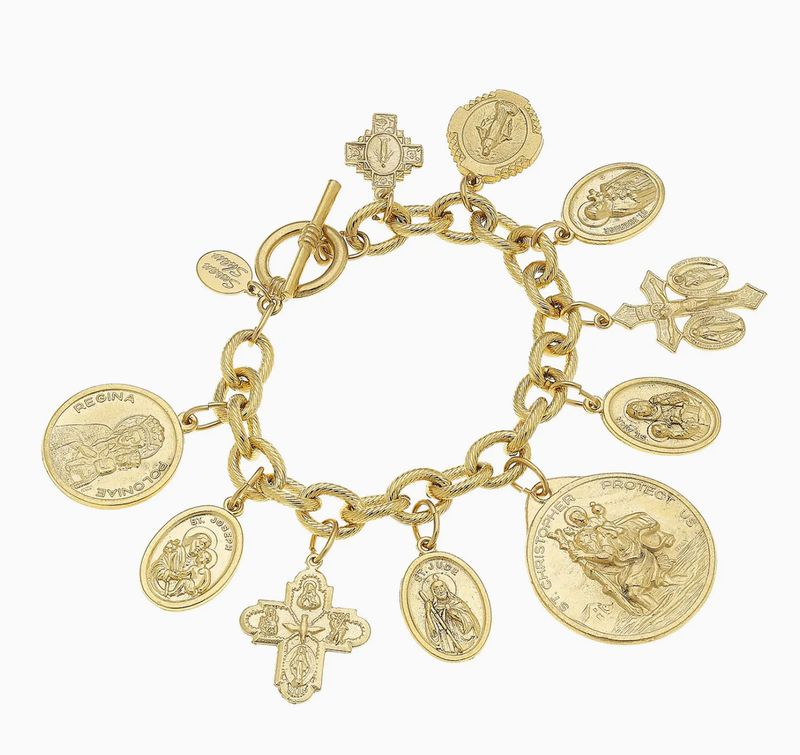 GOLD SAINTS CHARM BRACELET