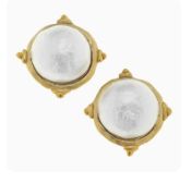 GOLD AND WHITE PEARL CABOCHON EARRINGS