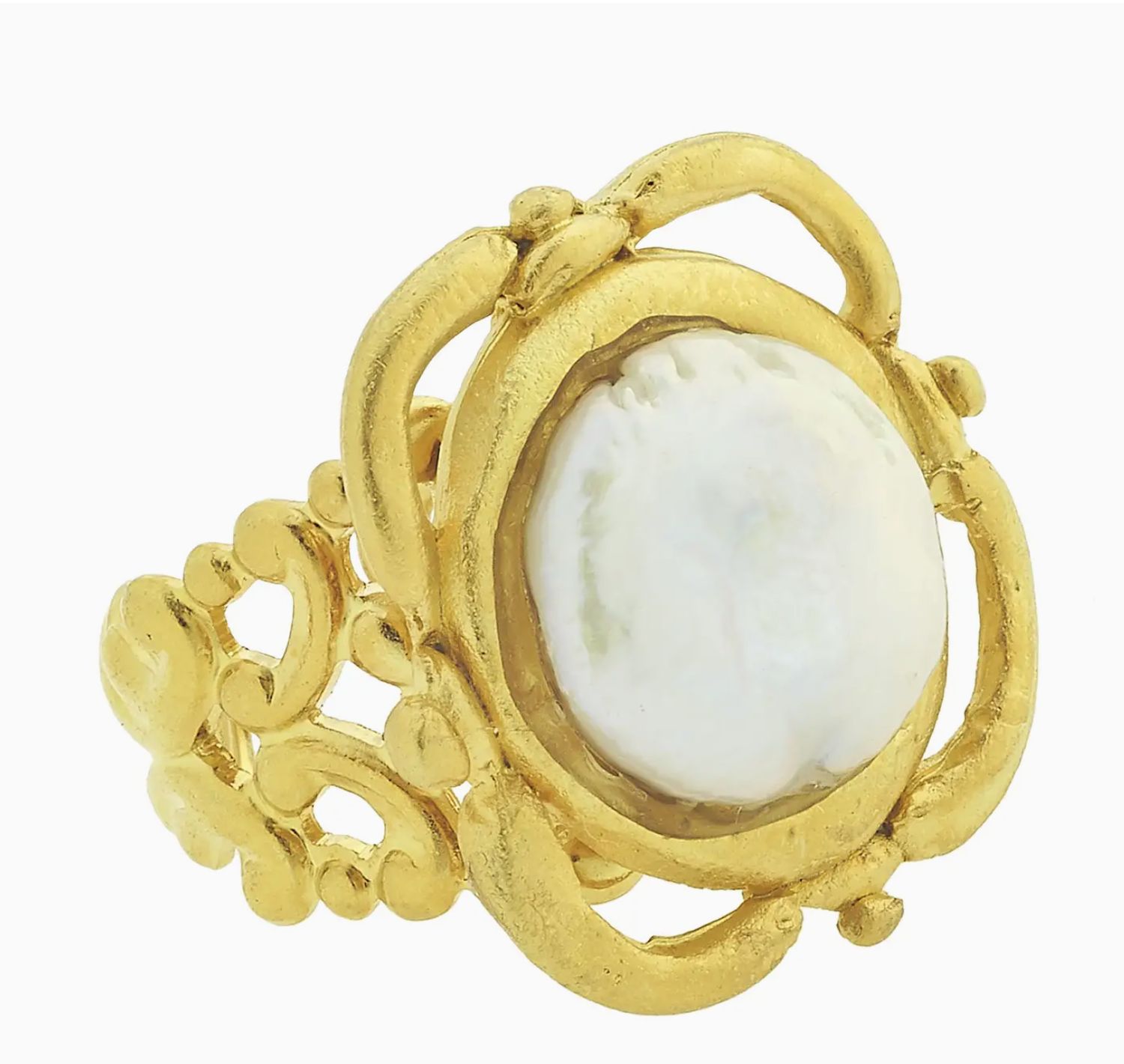 HANDCAST GOLD PEARL ADJUSTABLE RING