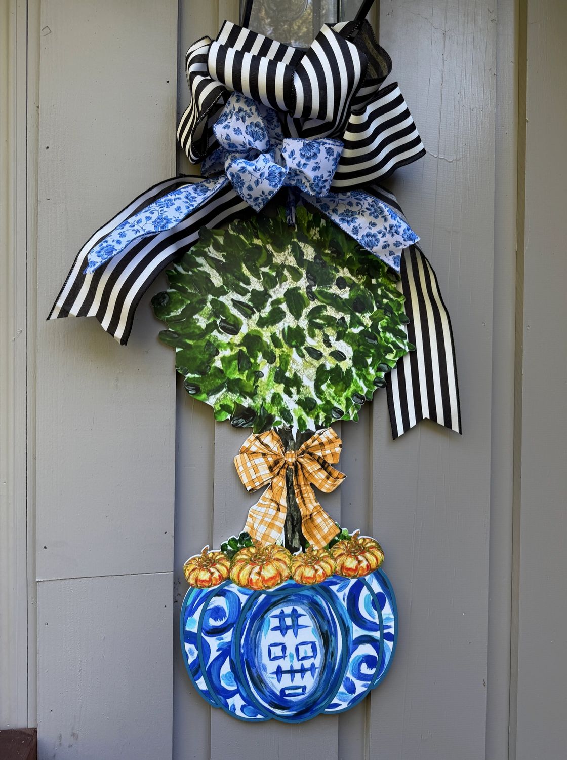 LARGE DESIGNER CHINOISERIE PUMPKIN TOPIARY DOOR HANGER