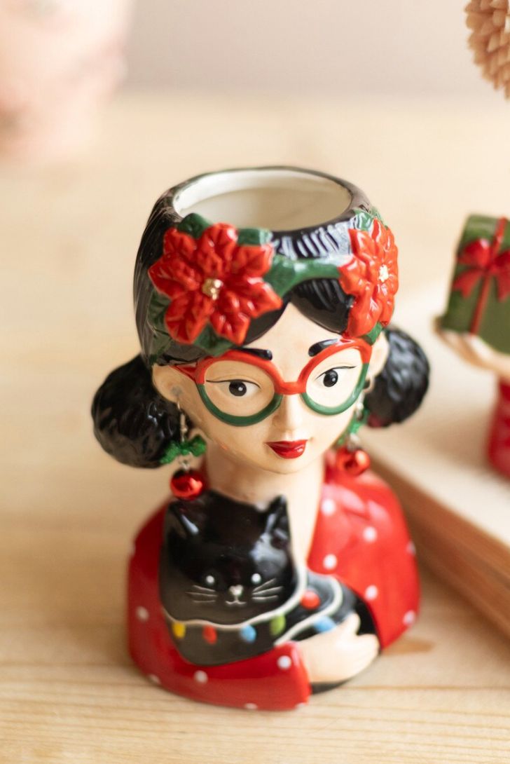CERAMIC TACKY CHRISTMAS WOVEN VASE, DESIGN: KITTEN